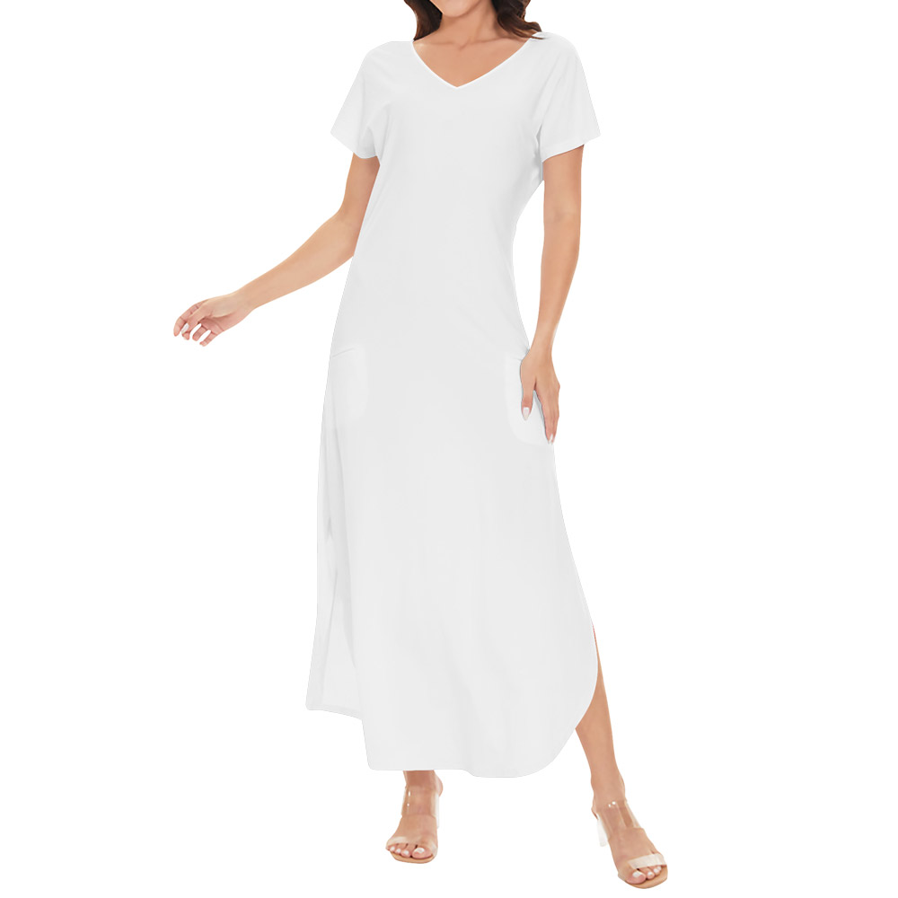 Women's Short Sleeve Long Draped Dress - POPCUSTOMS